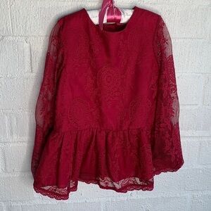 Pippa & Julie Lace Long Sleeve Red Peplum Blouse sz 7